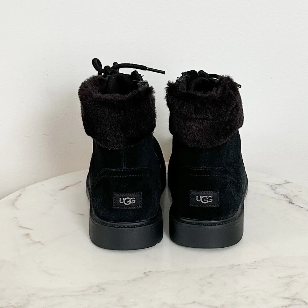 NEW UGG Azell Hiker Weather Waterproof Lace-up Boots Black Suede Youth Size 6